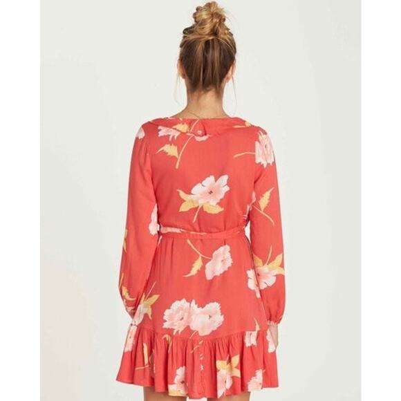 BILLABONG Ruffle Mini Floral Wrap Ruffle Dress Women Size Small - Picture 4 of 11